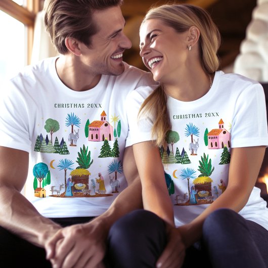Kerststal T-Shirt met Religieuze Thema