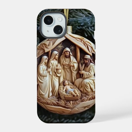 Kerststal Telefoonhoes – Baby Jezus iPhone 15 Case (Achterkant)