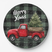 Kerststal Truck met Kerstboom Papieren Borden