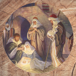 Kerststal uit het verleden, 3 herders en Jezus Ronde Sticker