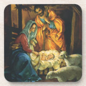 Kerststal van vroeger, Baby Jezus in de kribbe Bier Onderzetter (Voorkant)