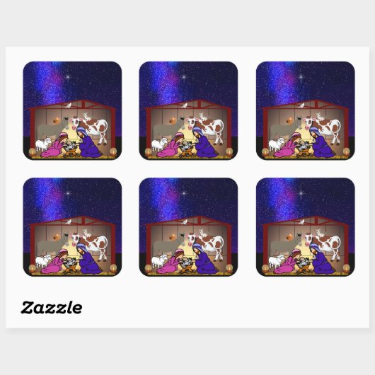 Kerststal Vierkante Sticker (Vel)