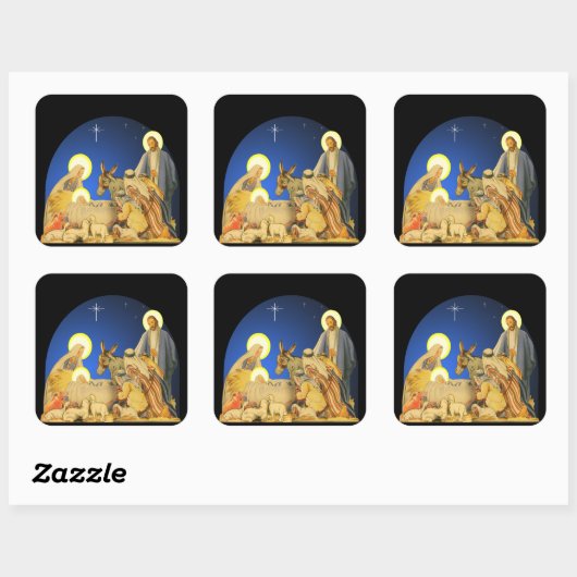 Kerststal Vierkante Sticker (Vel)
