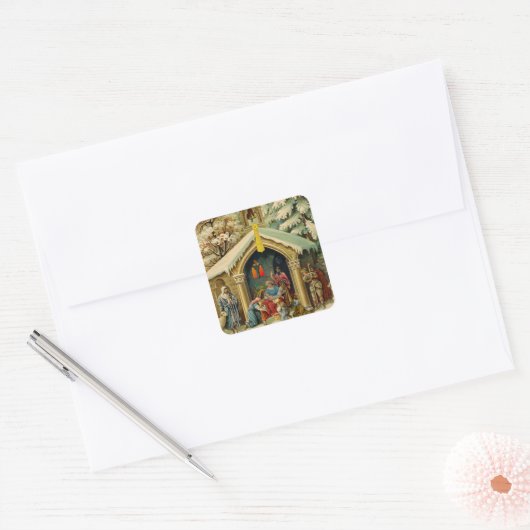  kerststal vierkante Stickers (Envelop)