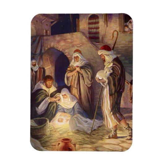 Kerststal vintage, 3 herders en Jezus Magneet (Verticaal)