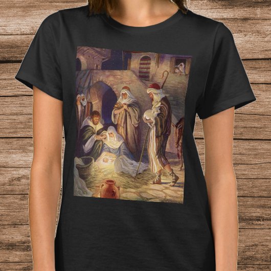 Kerststal vintage, 3 herders en Jezus T-shirt