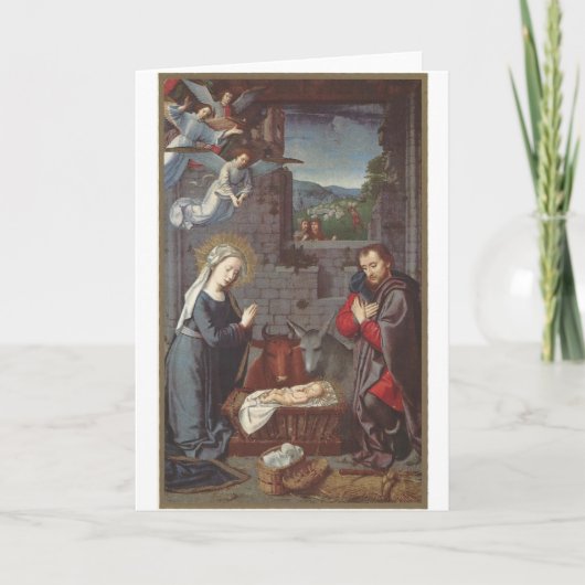 Kerststal vintage feestdagen kaart (Voorkant)