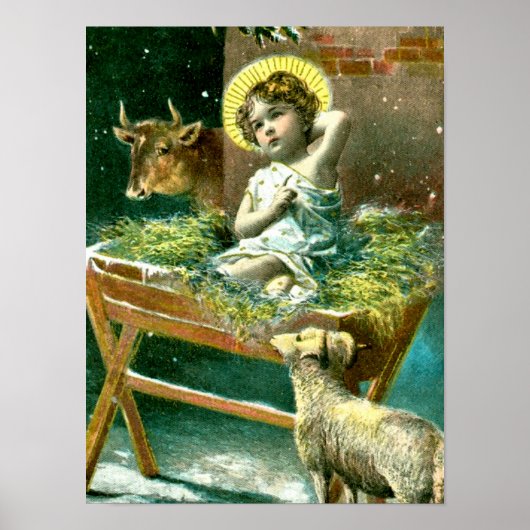 Kerststal vintage poster (Voorkant)