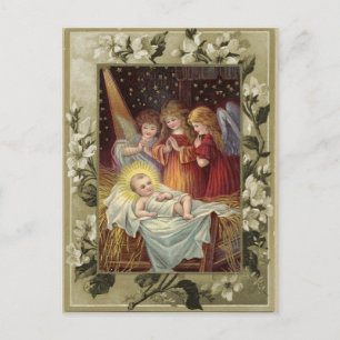 Kerststal vintage reproductie briefkaart