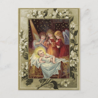 Kerststal vintage reproductie briefkaart