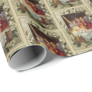 Kerststal vintage reproductie cadeaupapier