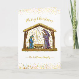 Kerststal voederbak Witte Gouden Typografie Feestdagen Kaart
