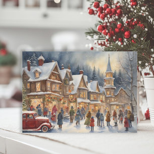 Kerststal Winterdorp Kerstmis Feestdagenkaart