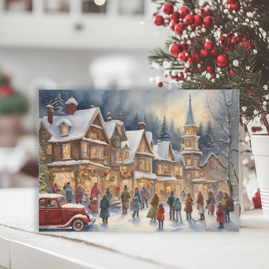 Kerststal Winterdorp Kerstmis Feestdagenkaart