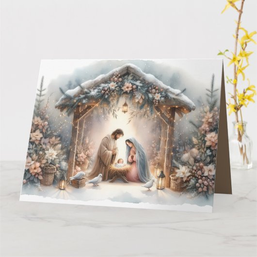 Kerststallandschap met winterbloemen kaart (Gele Bloem)