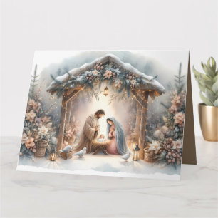 Kerststalletje in landelijke stijl met winterbloem kaart