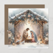Kerststalletje op het platteland met winterbloemen feestdagenkaart (Voorkant / Achterkant)