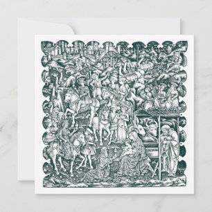Kerststalrenaissance tijdperk Houtsnede Feestdagenkaart