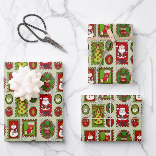 Kerststamp Cadeauverpakkingsvellen  Inpakpapier Vel (Voorkant)