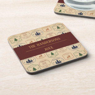 Kerststamp in vintage stijl bier onderzetter
