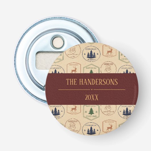 Kerststamp in vintage stijl button flesopener (Voorkant)