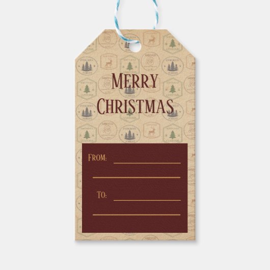 Kerststamp in vintage stijl cadeaulabel (Voorkant)