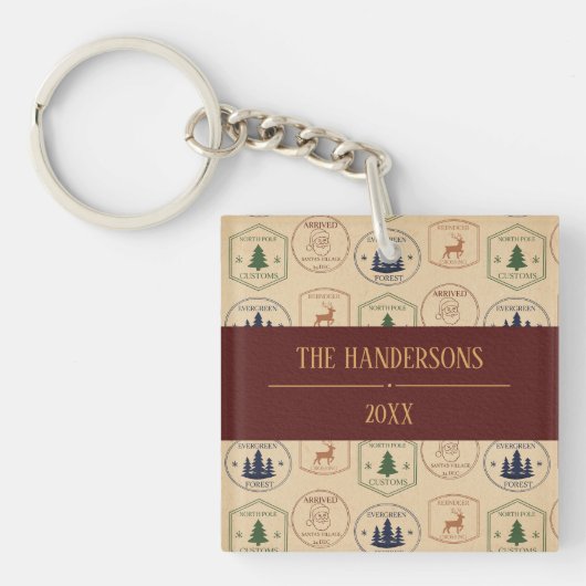 Kerststamp in vintage stijl sleutelhanger (voorkant)