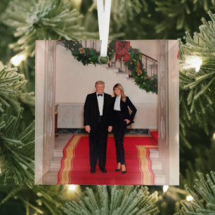 Kerststappen President Donald Trump en Melania Glas Ornament