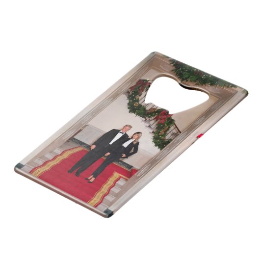 Kerststappen President Donald Trump & Melania Creditkaart Flessenopener (Voorkant Gekanteld)