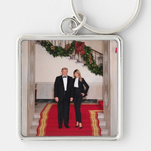 Kerststappen President Donald Trump & Melania Sleutelhanger (Voorkant)