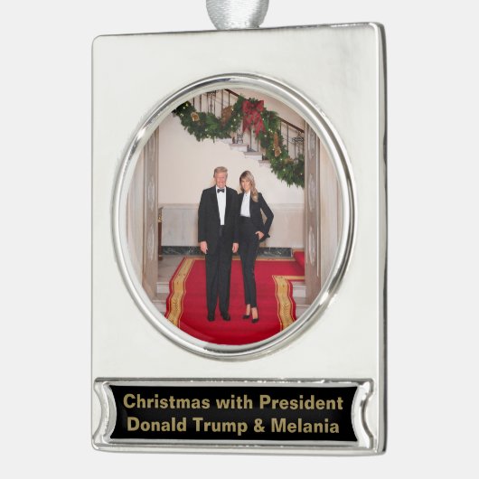 Kerststappen President Donald Trump & Melania Verzilverd Banner Ornament (Links)