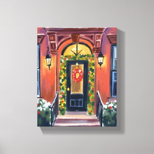 Kerststappen Waterverf voor wintervakantie Canvas Afdruk