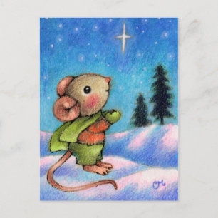 kerstStar Wish - Cute Holiday Mouse Art Feestdagenkaart