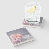 Kerststeen Onderzetter, Roze Kerstmis Stenen Onderzetter (Zijkant)