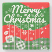 Kerststeen Onderzetter – Witte Ornamenten (Voorkant)