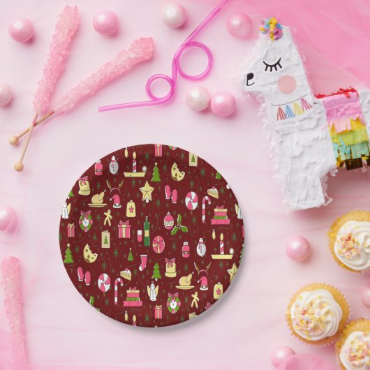 Kerststemming, design met veel snoepjes papieren bordje (Feest)