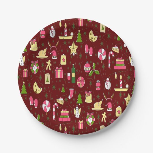 Kerststemming, design met veel snoepjes papieren bordje (Voorkant)