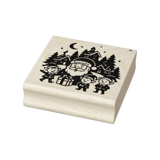 Kerststempel - vrolijke kerstman en lutin rubberstempel