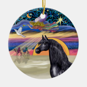 Kerstster - Arabische Paard (zwart) Keramisch Ornament