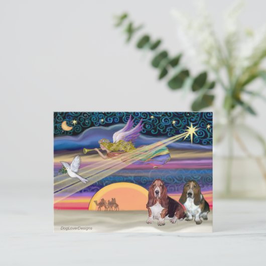 Kerstster - Basset Hounds (twee) Feestdagenkaart (Staand voorkant)