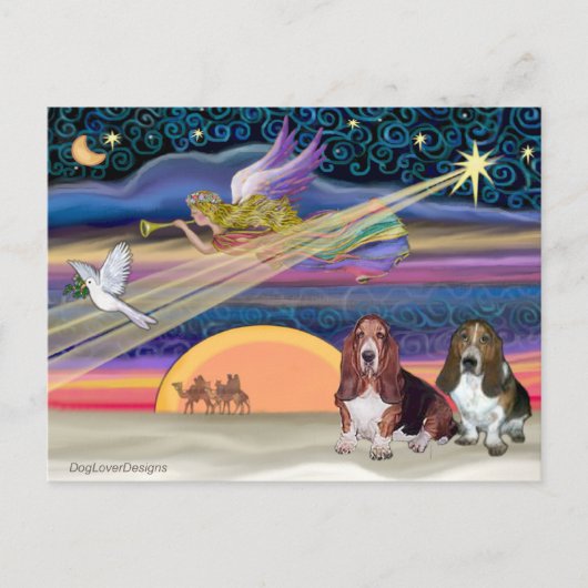 Kerstster - Basset Hounds (twee) Feestdagenkaart (Voorkant)