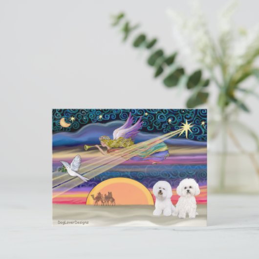 Kerstster - Bichon Frise (twee) Feestdagenkaart (Staand voorkant)