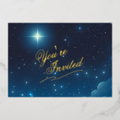Kerstster Blauwe Folie Uitnodiging (Voorkant)