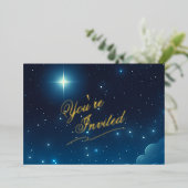 Kerstster Blauwe Folie Uitnodiging (Staand Voorkant)