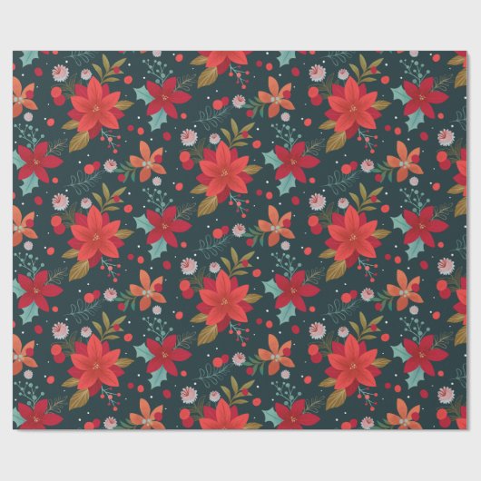 Kerstster Bloem, Mistletoe en Wintergreen Cadeaupapier (Vlak)