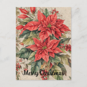 Kerstster bloemen in vintage stijl briefkaart