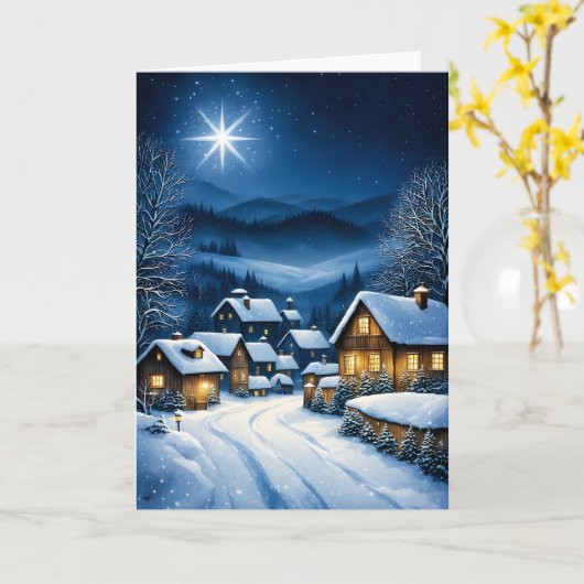 Kerstster boven het kleine dorp kaart (Gele Bloem)