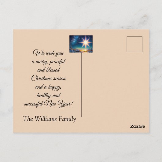 Kerstster, charmant winterlandschap 's nachts briefkaart (Achterkant)