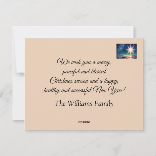 Kerstster, charmant winterlandschap 's nachts feestdagenkaart (Achterkant)