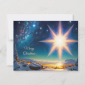 Kerstster, charmant winterlandschap 's nachts feestdagenkaart (Voorkant)